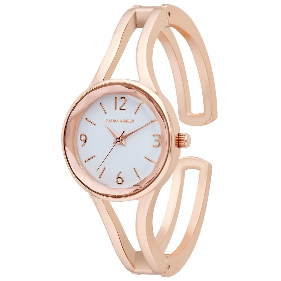 【稼働/良品】LAURA ASHLEY クオーツ ゴールド レディース Laura Ashley Women's 34mm Engraved Floral Printed Gold Mesh