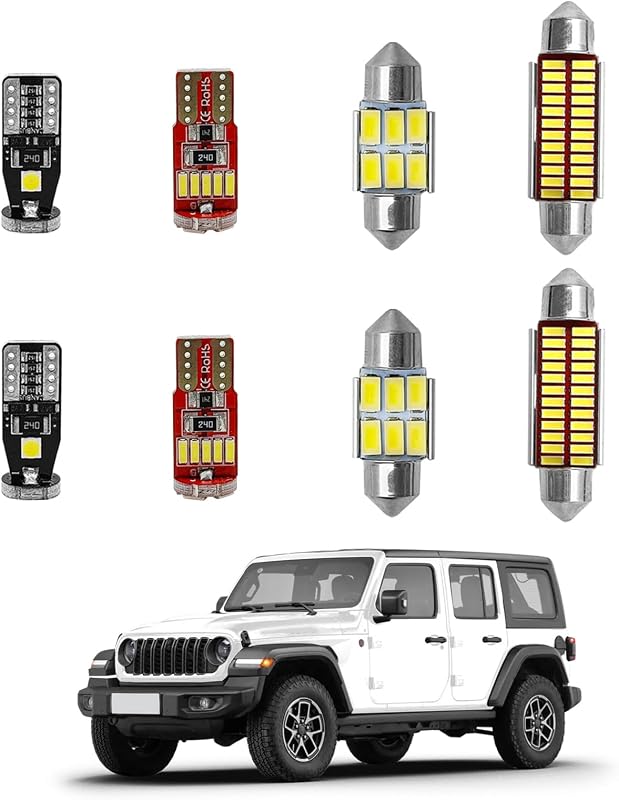 Kit de lâmpadas LED internas Lunwag 6000K para Jeep Wrangler JK 2 e 4 portas 2007 a 2018 – 9 unidades