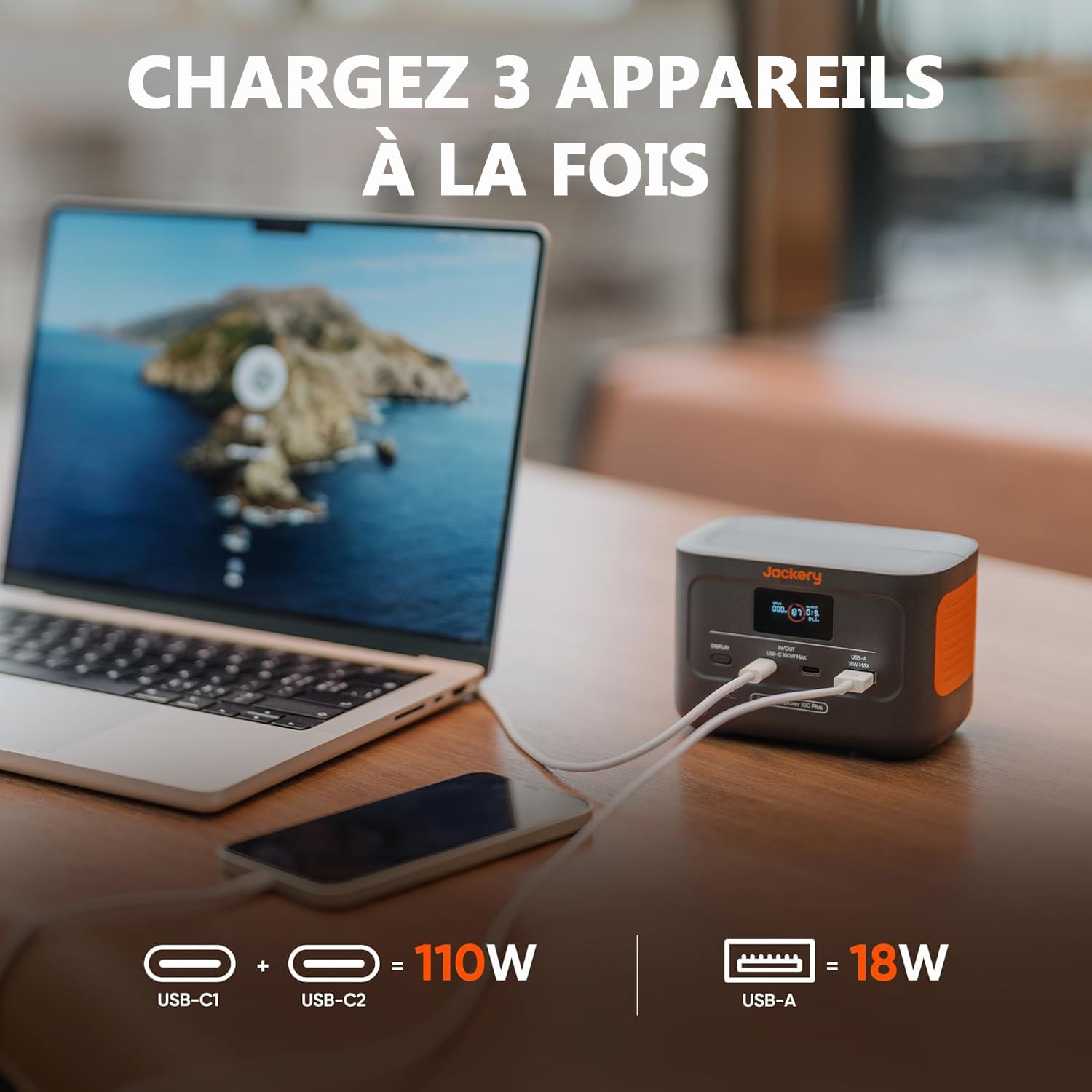 Jackery Mini Générateur Électrique Portable, 99Wh/31000mAh Batterie LiFeP04, 3 Portes USB-A/C 128W Sortie Max, Explorer 100Plus Batterie Externe de Secours pour Extérieur, Camping, Voyage, Jardin