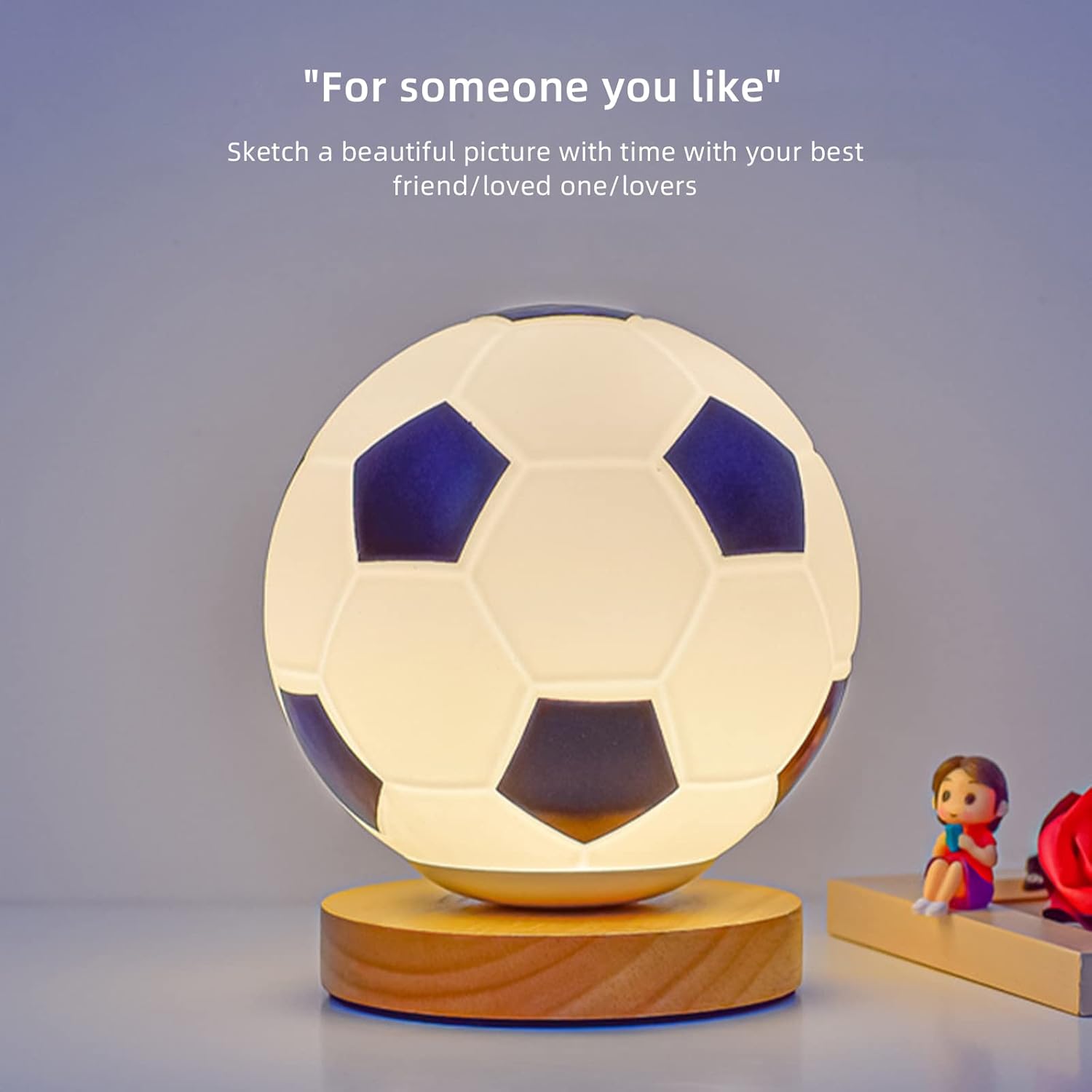 6 Inch Soccer Table Lamp,3D Soccer Table Lamp with Wooden Stand and USB Rechargeable,Soccer Light Lamp for Boy Adult Birthday Home Decor,Warm Light