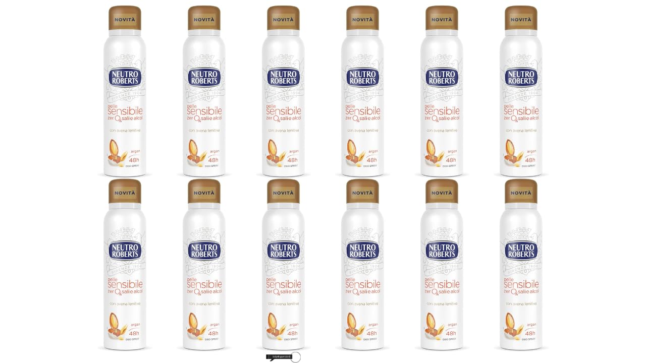 12X Neutro Roberts Deodorant Spray Pelle Sensibile, mit Hafer und Argan, 48h Schutz, ohne Aluminiumsalze und Alkohol, 150ml,+ Italy Shop Service Kostenloser Schlüsselanhänger