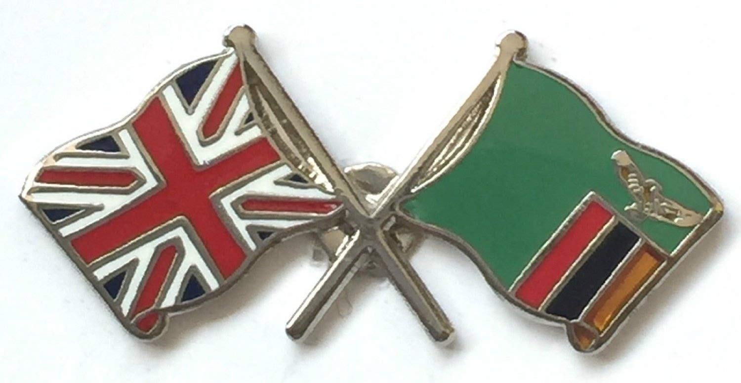 Great Britain & Zambia Flags Friendship Courtesy Enamel Lapel Pin Badge