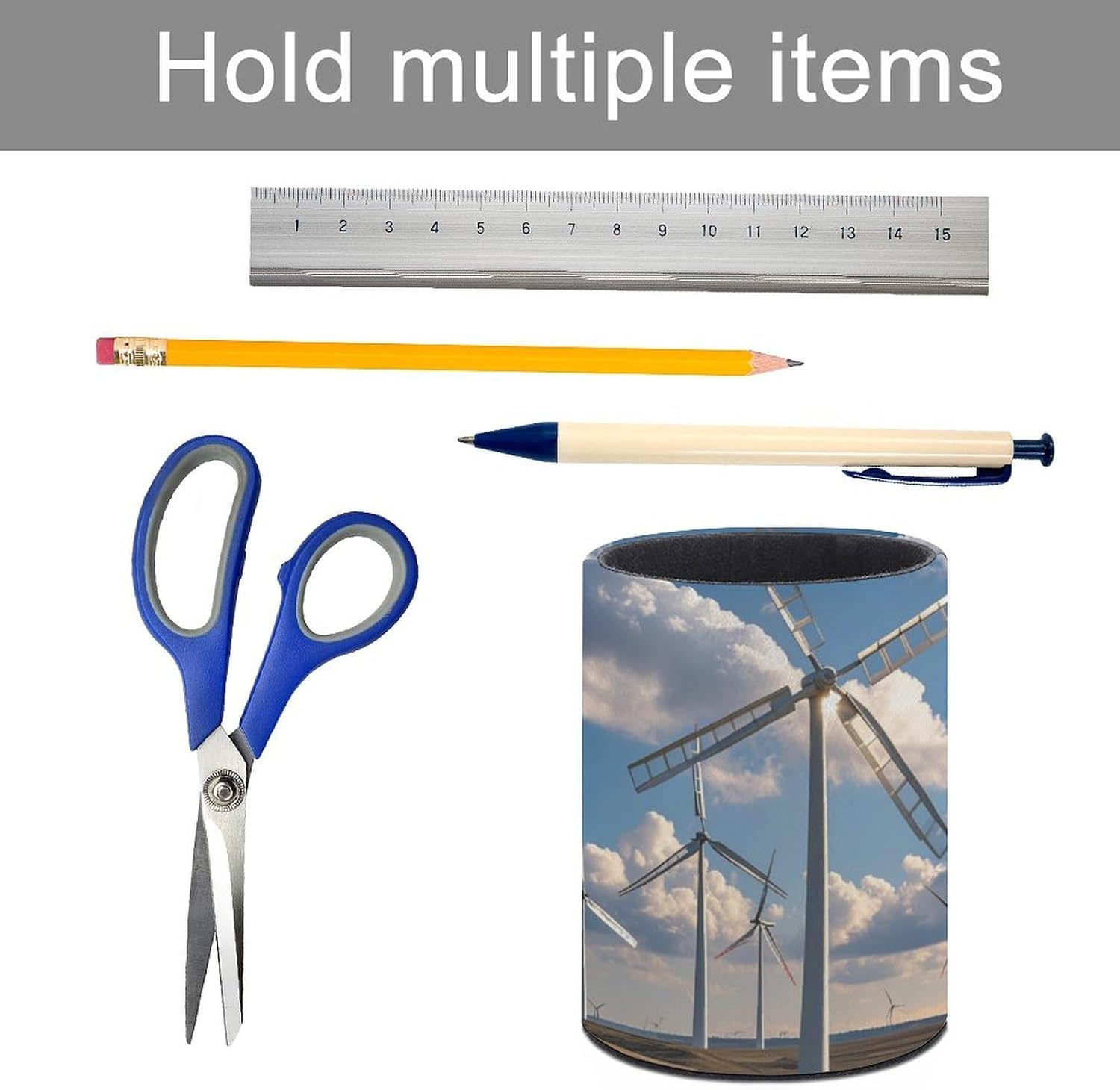 Office Windmills Desk Organizer Pen Holder Round image 5