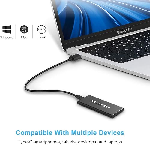Miniatura 4 de KOOTION Disco duro SSD externo de 1 TB USB 3.1 Tipo-c Unidad de estado sólido portátil ultradelgada de 1 TB, lectura de hasta 500 MBs y escritura de