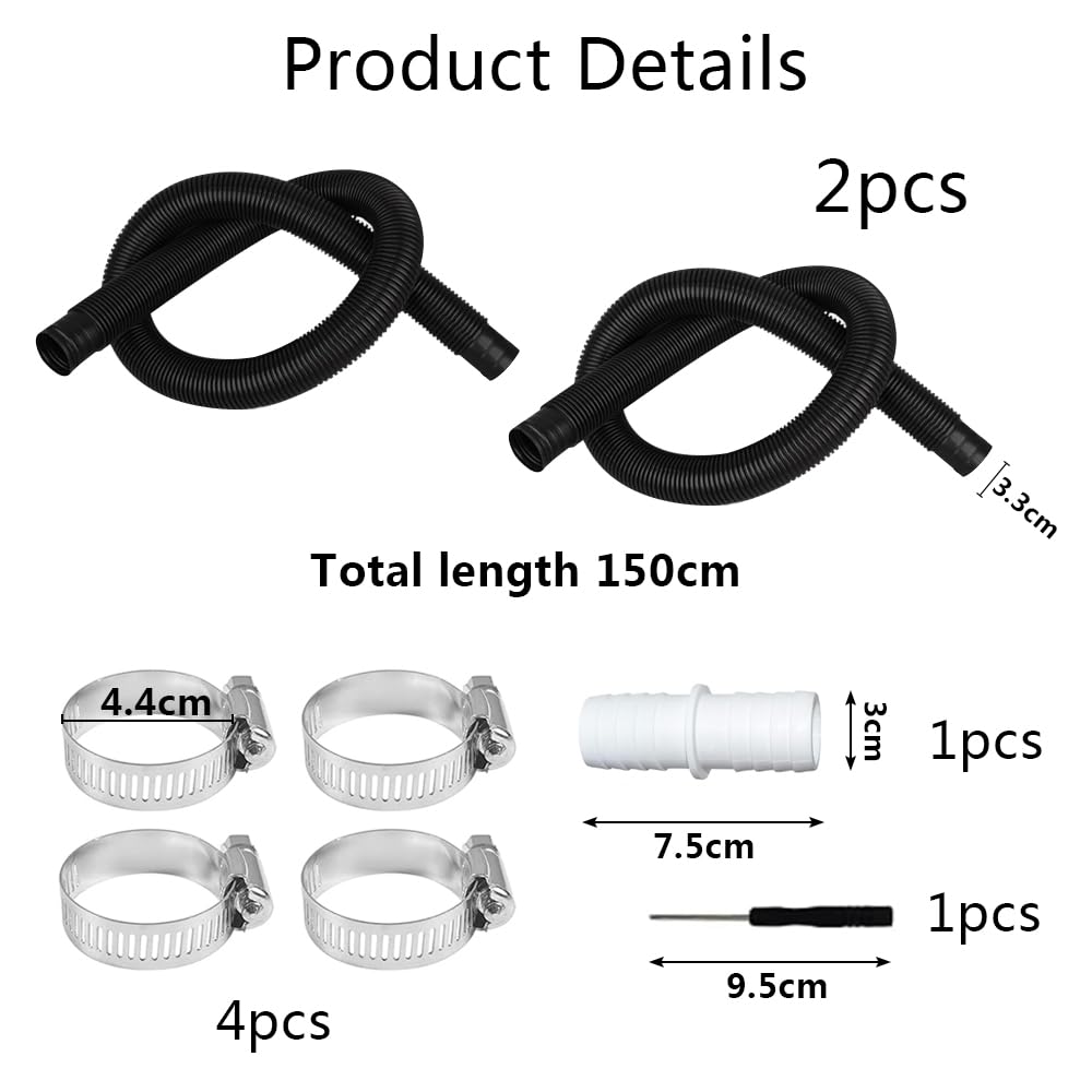 HuaMuDM Pack of 2 Pool Hose 32 mm with 4 Safety Clips and 1 Hose Connector, Pool Hose - Image 2