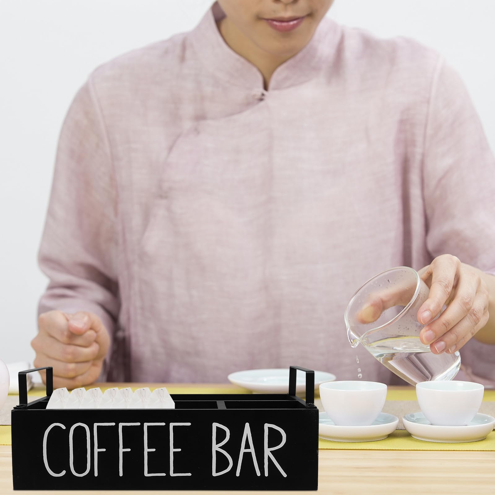 Scatola Porta Bustine di Tè e Caffè in Legno Nero Grande Capacità e Scomparti Multipli per Organizzare la Cucina e Mantenere Piano di Lavoro Pulito Riutilizzabile