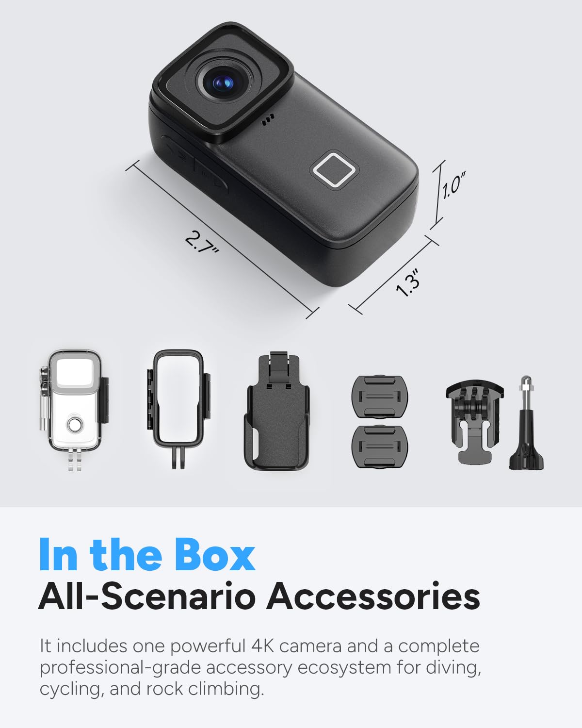 SJCAM C200 Pro Caméra d'action 4K Étanche 40m, Mini Caméra Sport Légère 88g, Grand Angle 135° Stabilisation 6 Axes, Idéale pour Vlog Moto Vélo Plongée, Kit Accessoires 64G Mémoire, Noir