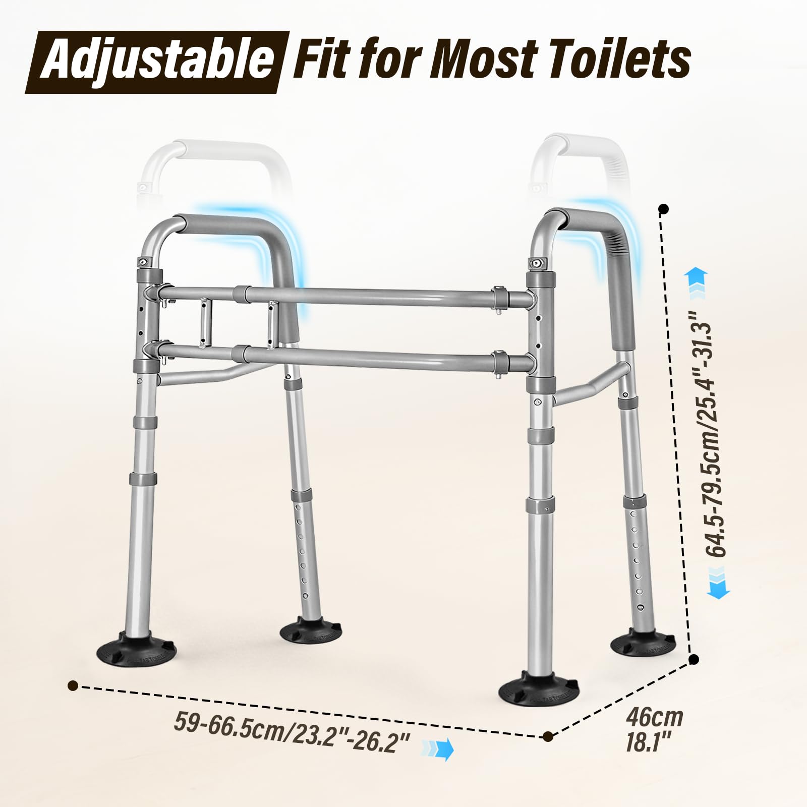 SUNDOY Rama bezpieczeństwa toalety – regulowana, składana rama podpierająca WC z aluminium, antypoślizgowe uchwyty, do 150 kg