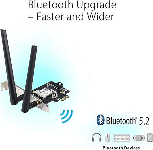 Miniatura 4 de ASUS Adaptador PCE-AXE5400 WiFi6 6E PCI-E con 2 antenas externas. Compatible con banda de 6 GHz, 160 MHz, Bluetooth 5.2, seguridad de red WPA3,