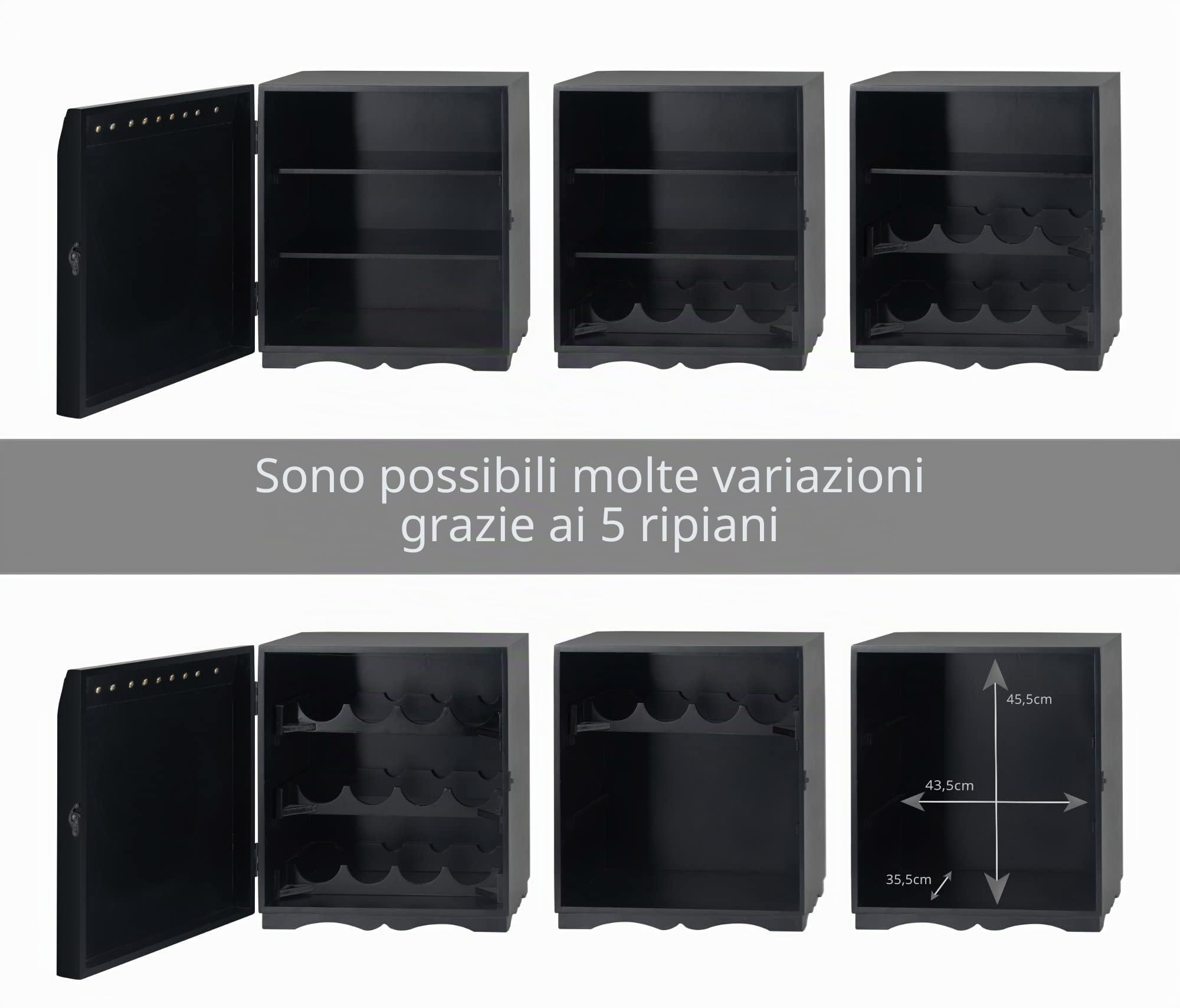 Stagecaptain Musicbar - Mobile in Legno Design Amplificatore Chitarra - Ripiani Estraibili - Cantinetta Vintage Vino o scaffale liquori - Comodino con Spazio Dischi Vinile - Nero