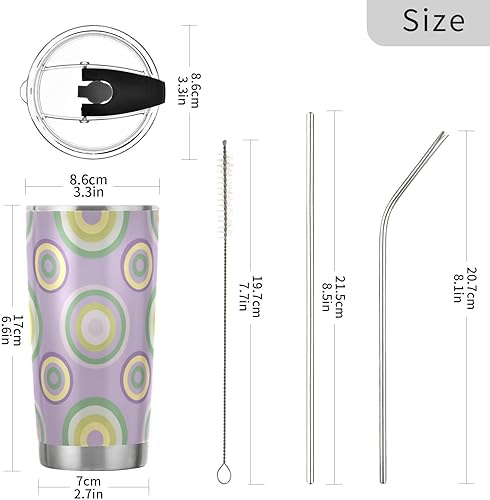 Miniatura 3 de Pastel Purple Circles Stainless Steel coffee cups with lids Leak-proof Lid and Straw insulated coffee mug with lid for café reusable tumblers with