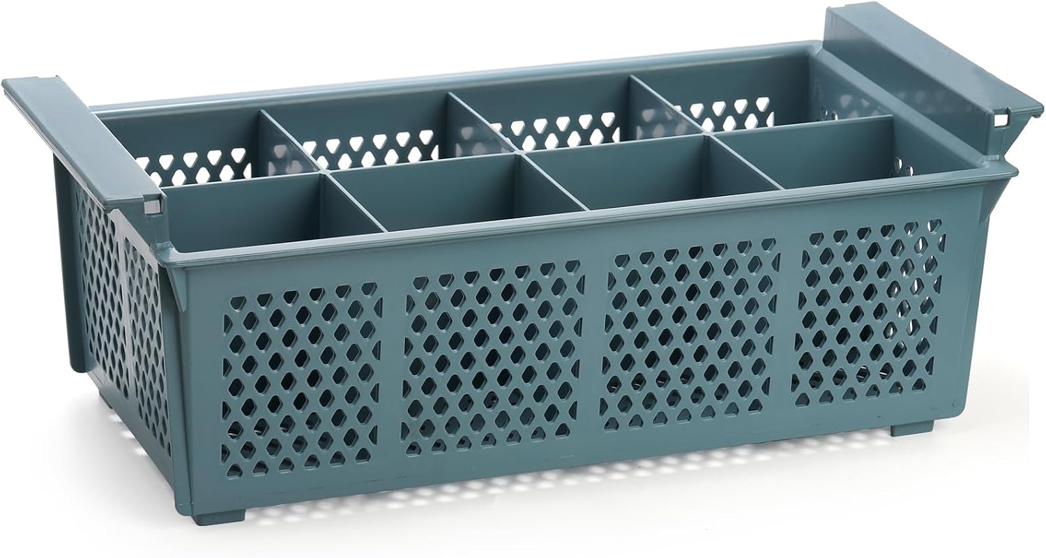 Nicunom Large Flatware Rack, 16" Plastic Cutlery Basket 8-Slot Silverware Organizer for Knives, Forks, Spoons, Utensils, Flatware Dishwasher Basket for Kitchen Restaurant Camping RV
