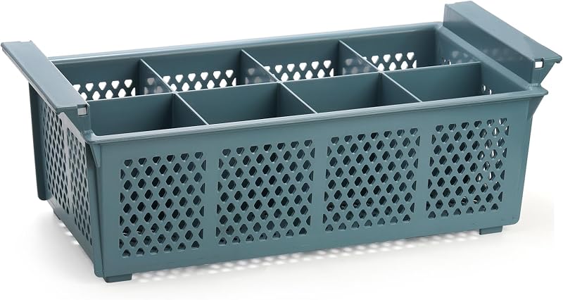Nicunom Estante grande para cubiertos, cesta de plástico para cubiertos de 16.0 in, organizador de cubiertos con 8 ranuras para cuchillos, tenedores, cucharas, utensilios, cesta para lavavajillas para cocina, restaurante, camping, RV