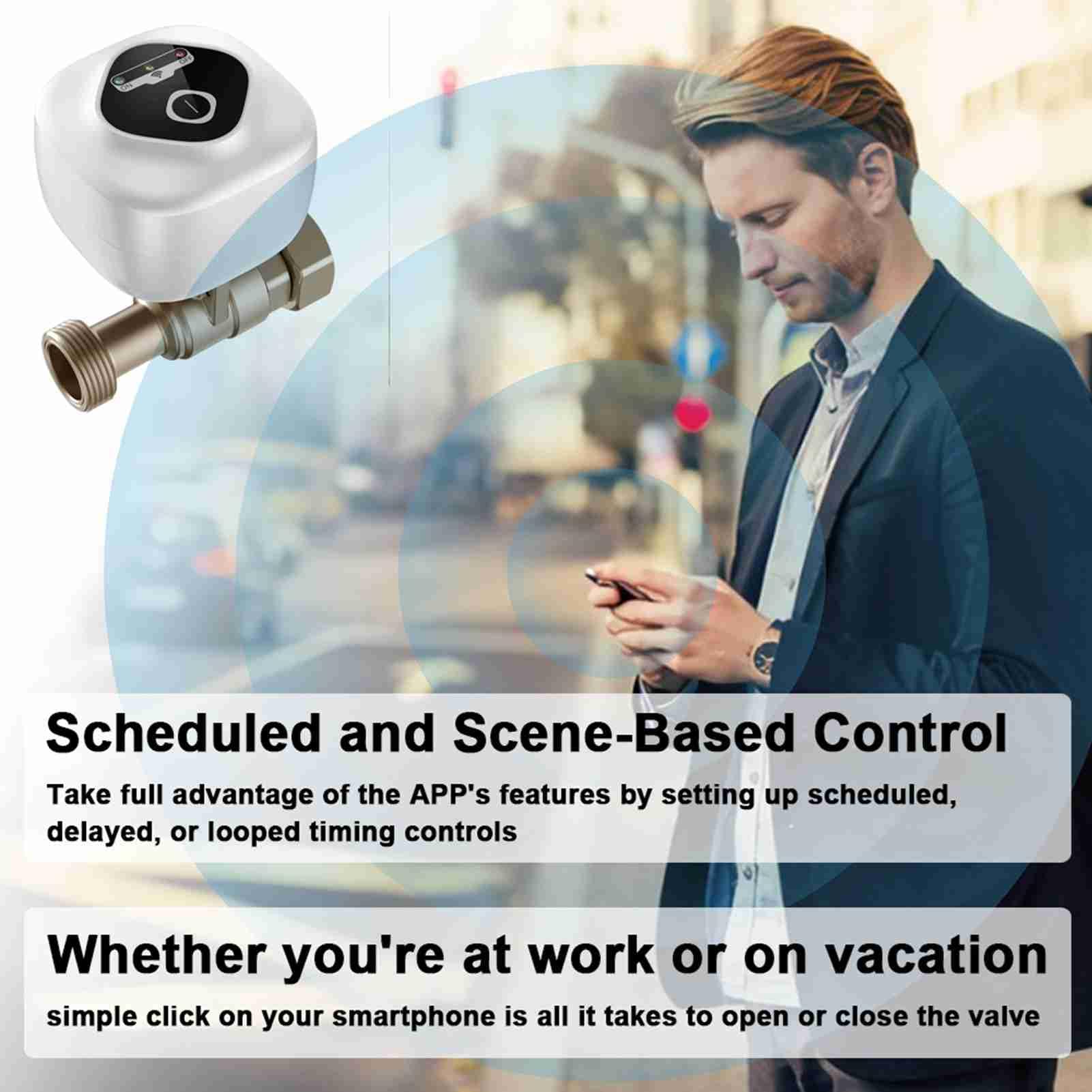 Válvula de bola HUIOP Válvula de bola inteligente WiFi Válvula de cierre automático de agua Compatible con control de aplicaciones/3 modos de sincronización/alarma de fuga de agua y gas Compatible con