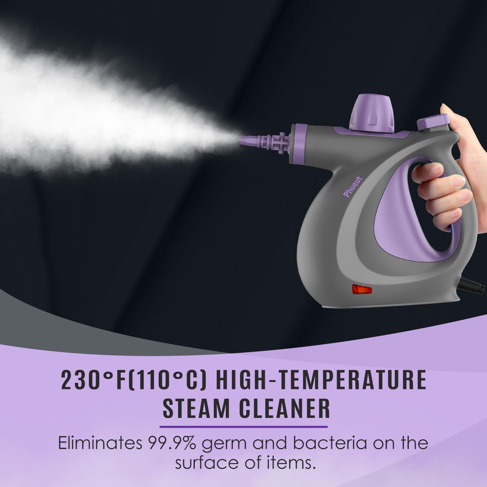 Pressurized Handheld Multi-Surface Natural Steam Cleaner with 12 pcs Accessories, Multi-Purpose Steamer for Home Use, Steamer for Cleaning Floor, Upholstery, Grout and Car () (Grey): Purple
