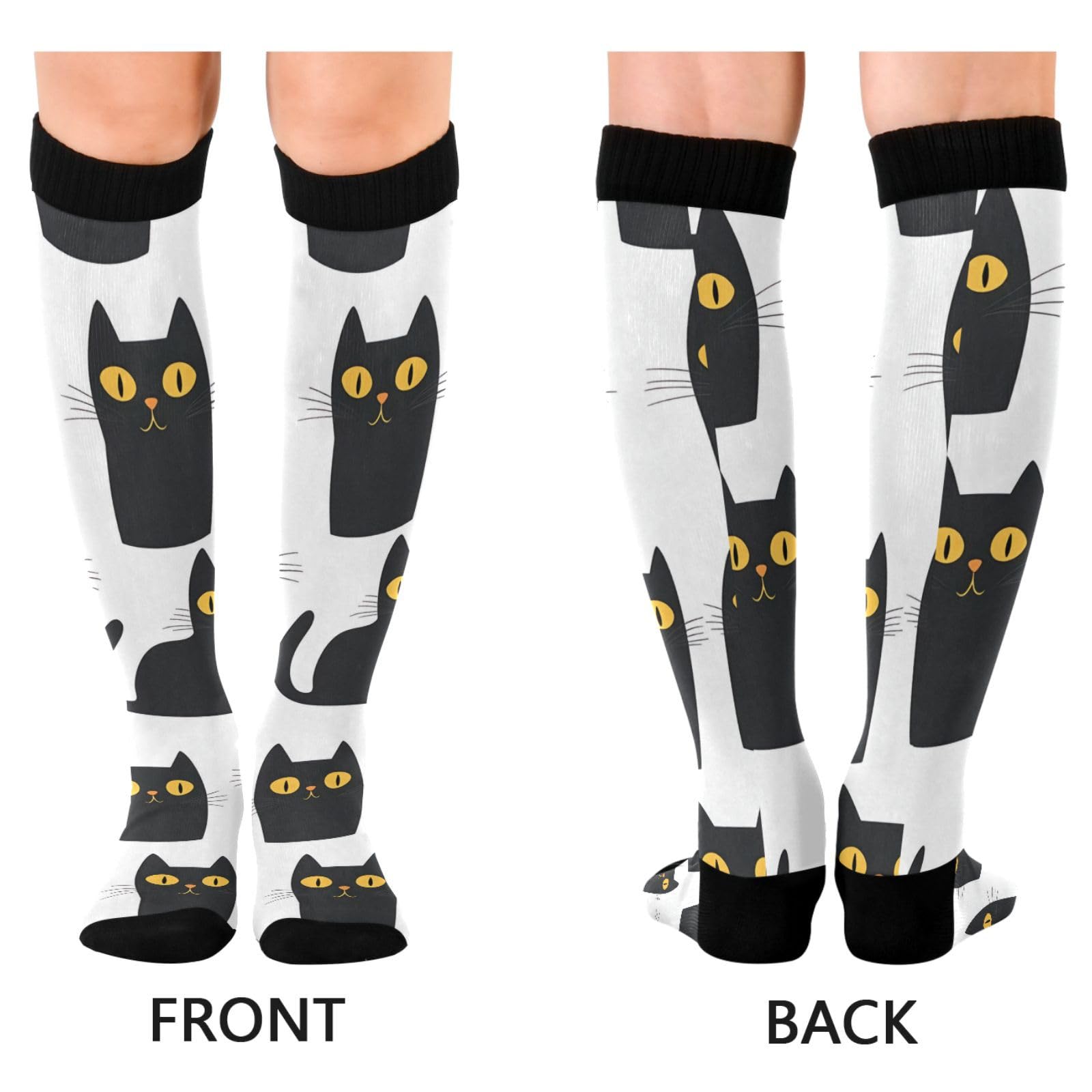 BOESI Doodle Cute Black Cat Compression Socks, Women's and Men's Knee High Running Socks for Sports