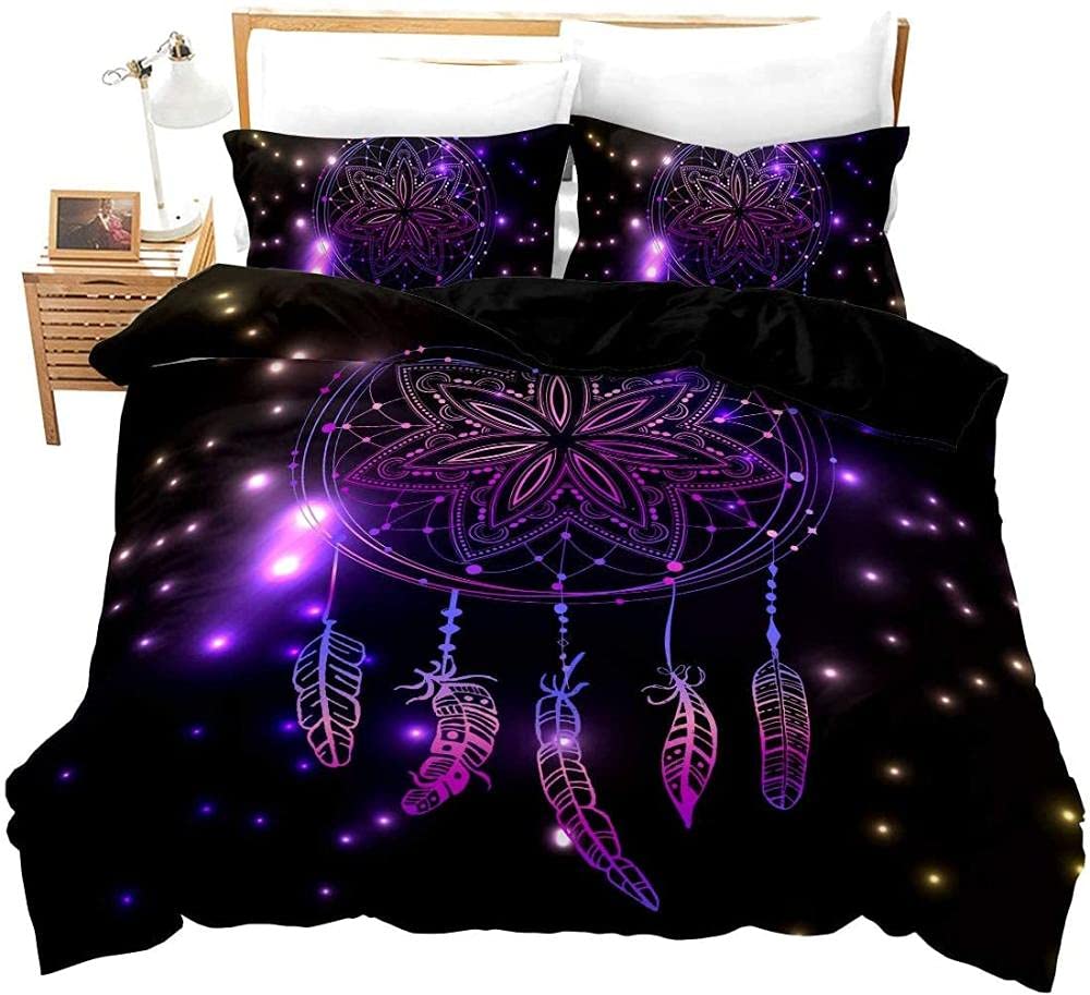 Juego de Funda Nordica de Microfibra 260x240cm con 2 Fundas de Almohada 50x75cm Juveniles Funda Edredón Colchas Estampada Ropa Cama Suave Transpirable (Atrapasueños Morado)