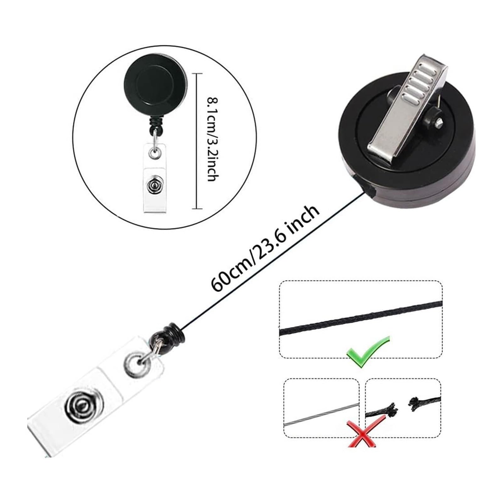 20 bobines de badge rétractables avec clips de ceinture