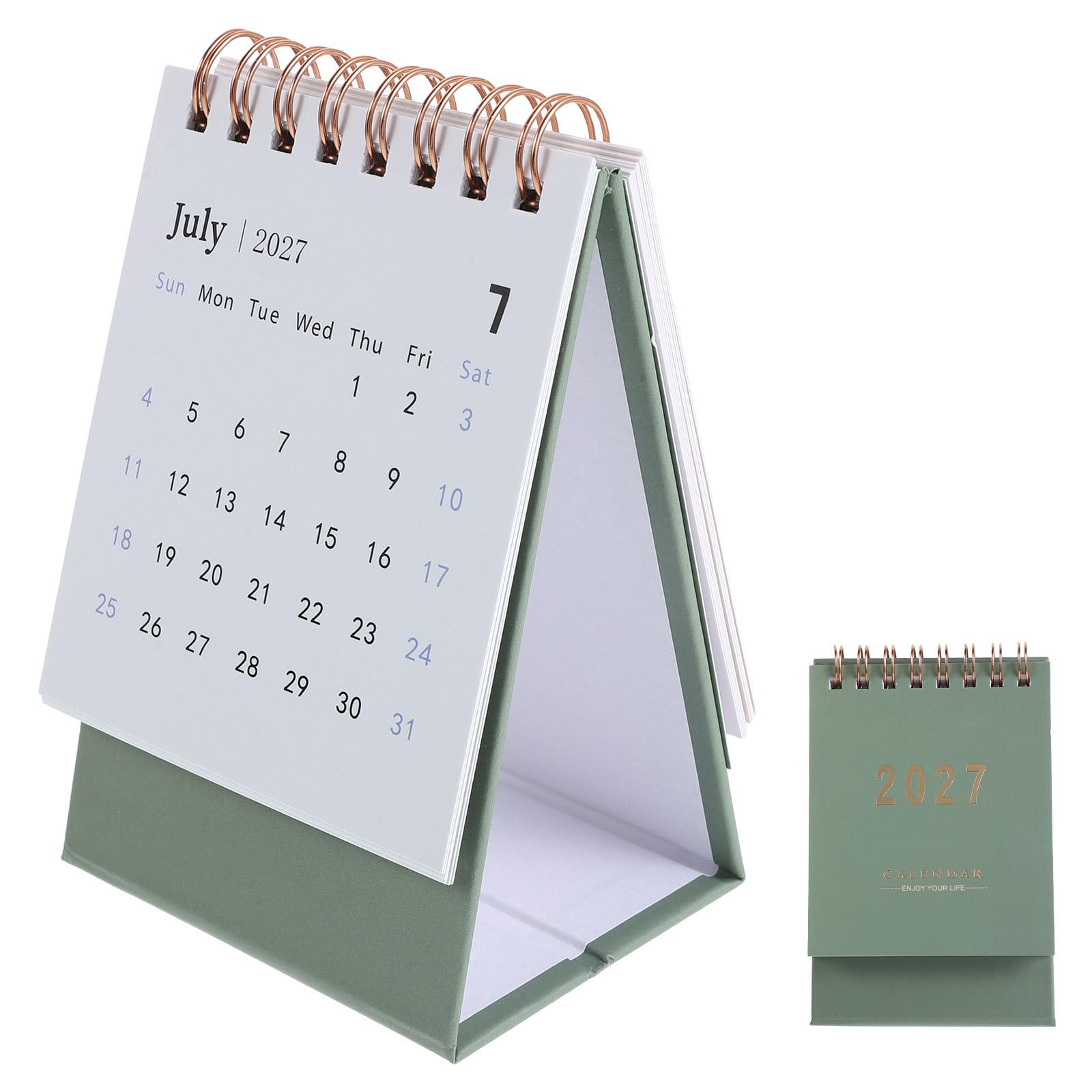 Didiseaon Mini Desktop Calendar 2027: Portable Monthly Flip Planner Green - Small Standing Desk Calendar For Office, School, Home Use 4. 72 X 2. 87 X 2. 59in