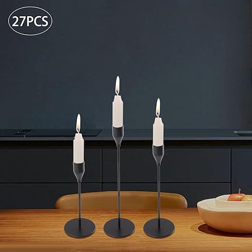 Miniatura 9 de Paquete de 27 portavelas negras 9 juegos de portavelas cónicos soporte largo para candelabros decoración de centro de mesa para el hogar boda