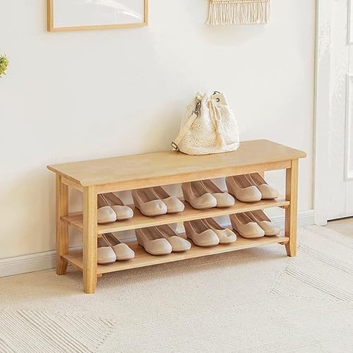 Miniatura 10 de ITSRG Banco de almacenamiento de madera para zapatos, banco de entrada de madera maciza rústica, zapatero de 2 niveles con capacidad para hasta 550
