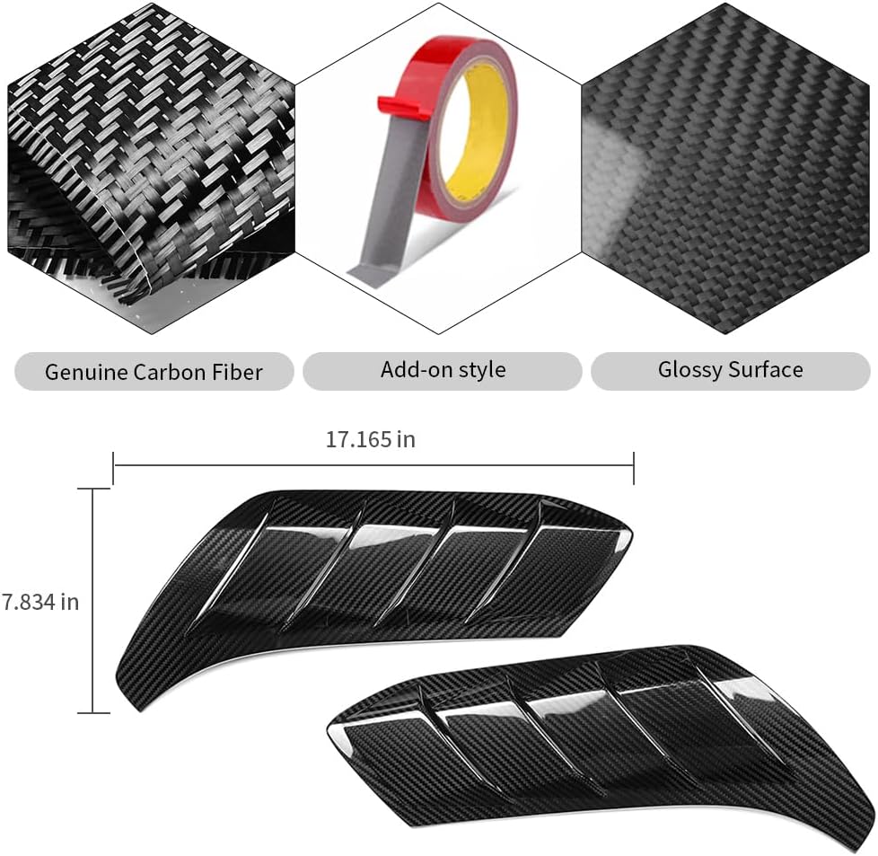 Jogon DRY Carbon Fiber Front Fender Side Vents Trim for Ford Bronco Raptor 2021 2022 2023 2024 2025, Side Air Flow Fender Cover (Glossy CF)