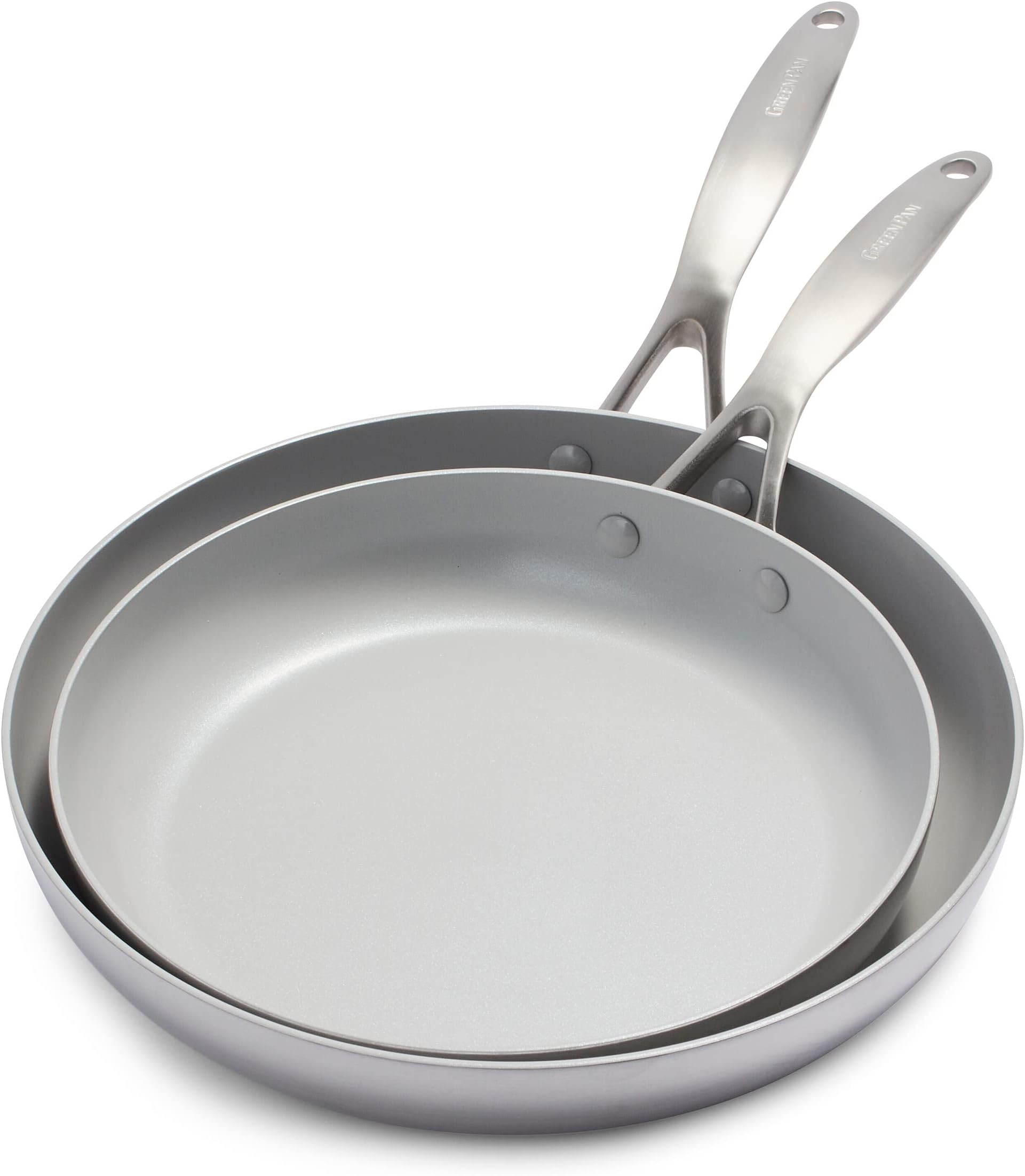 GreenPan Venice Pro Stainless Steel 100% Toxin-Free Healthy Ceramic Nonstick Metal Utensil/Dishwasher/Oven Safe Covered Everyday 10'' & 12''' Black COMINHKG108406
