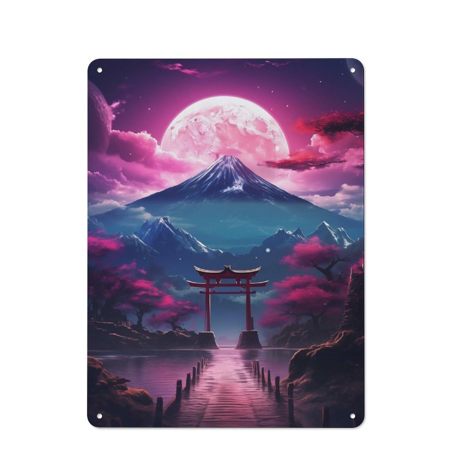 Junmoney Japan Torri Gate Night Rustic Metal Sign 40X30cm For Café Or Restaurant, Suited To Café Owners And Decorators