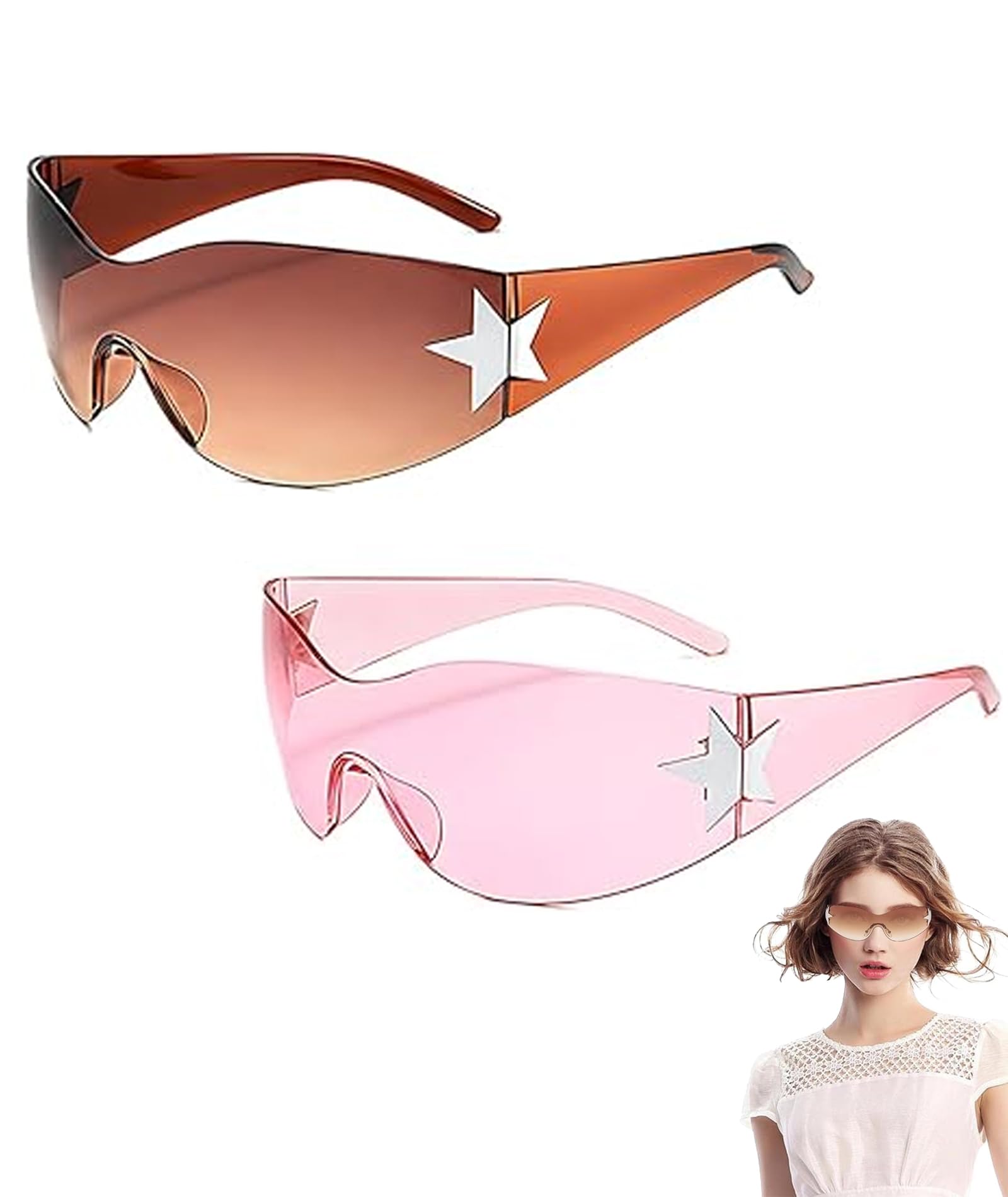 2PCS Sunglasses for Women, Stylish Five-Point Star Design, Connected Frame Style, UV Protection Lenses, Outdoor and Daily Wear Accessory, Dual Pair Set with Case, Fashion Eyewear for Various Occasions-image-36