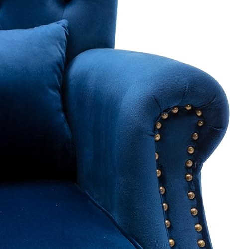 Miniatura 89 de Kmax Silla de club de terciopelo con diseño de trono copetudo de mediados de siglo, asiento acolchado, patas de madera, para el hogar, club, Tela