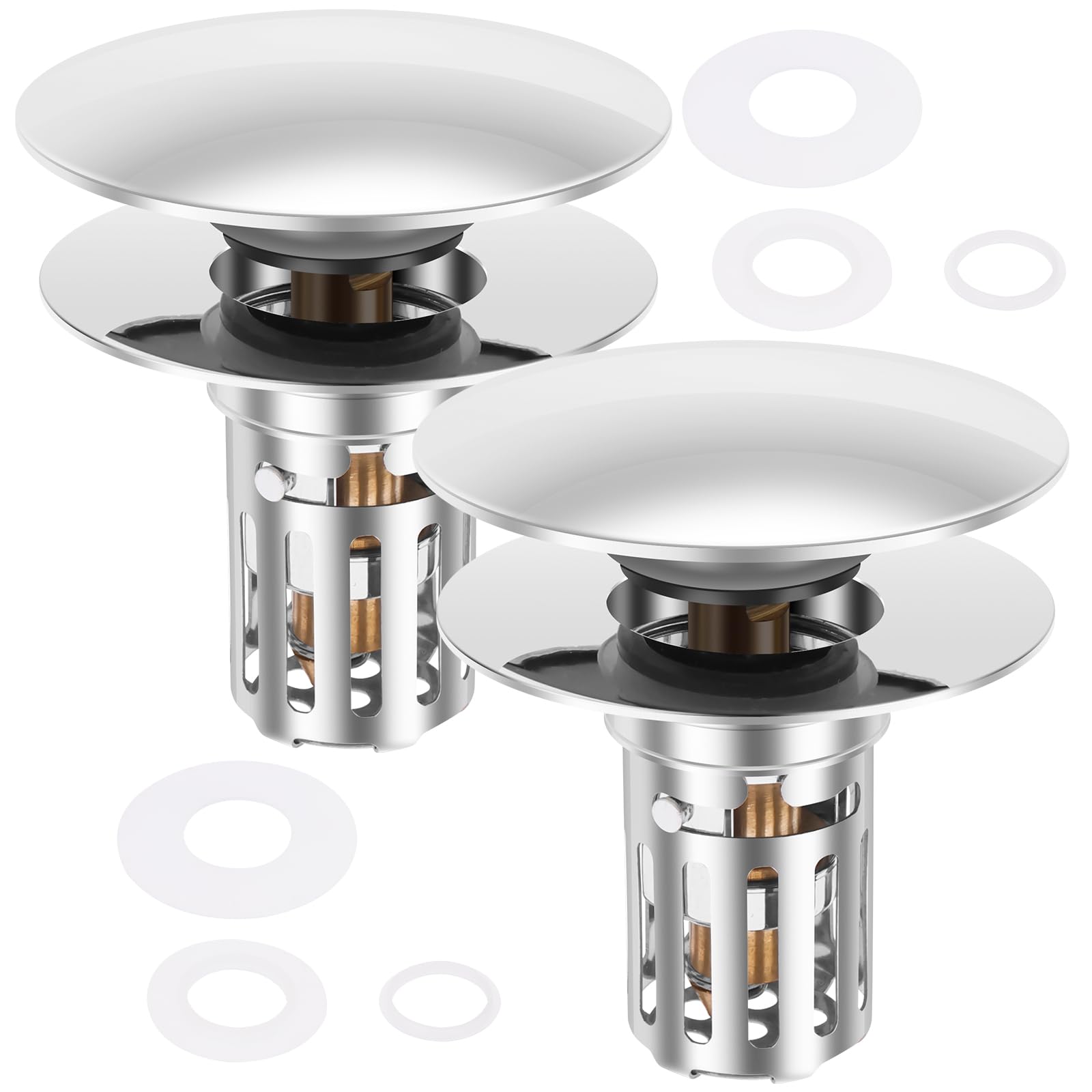 Lot de 2 Bondes de Lavabo Pop Up pour 28-55mm, Bouchon de Lavabo avec Filtre, Bouchon Evier Salle de Bain en INOX