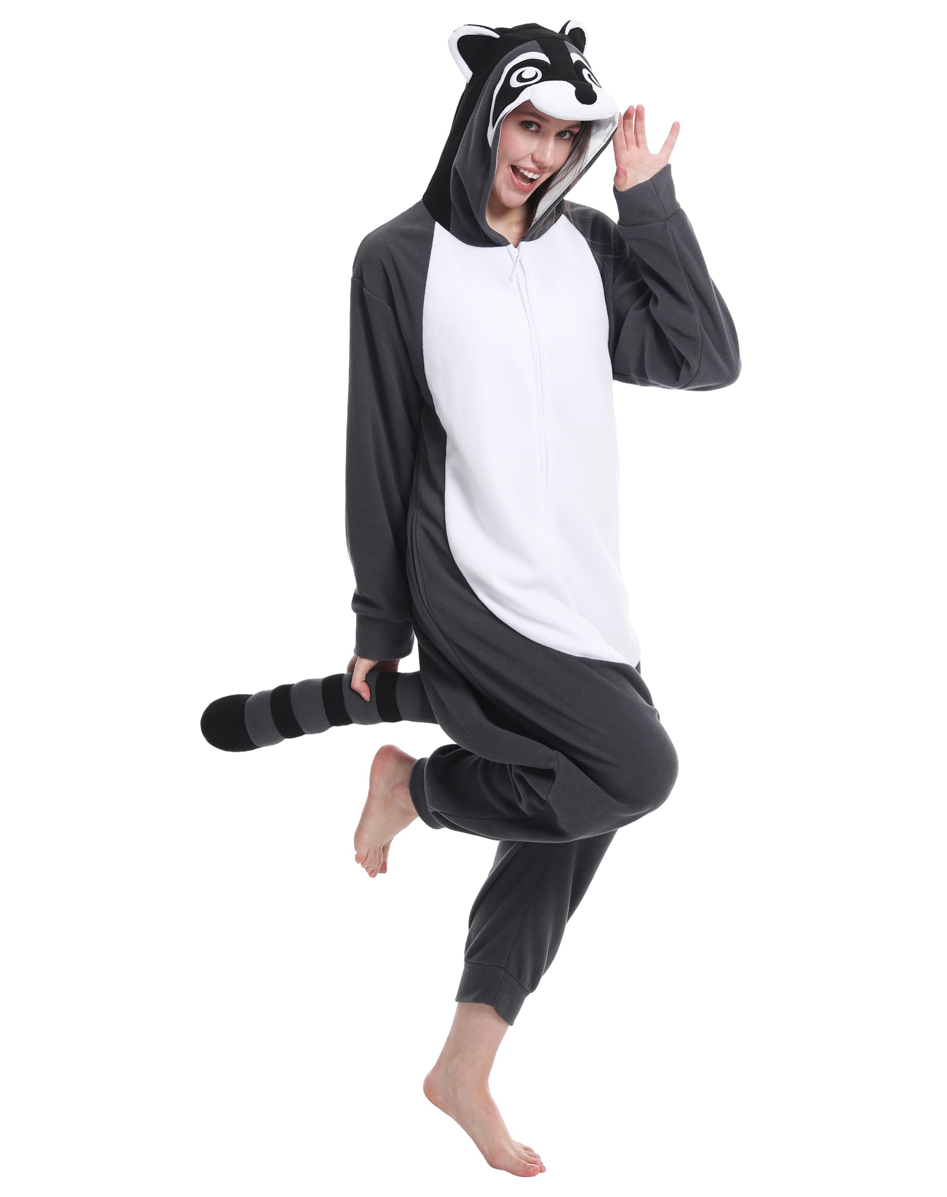 dressfan Unisex Pigiama da Procione Onesie Costumi,Grigio Animali Monopezzi Pigiama Halloween Carnevale Costumi e Cosplay,Regali di Natale per Donna Uomo
