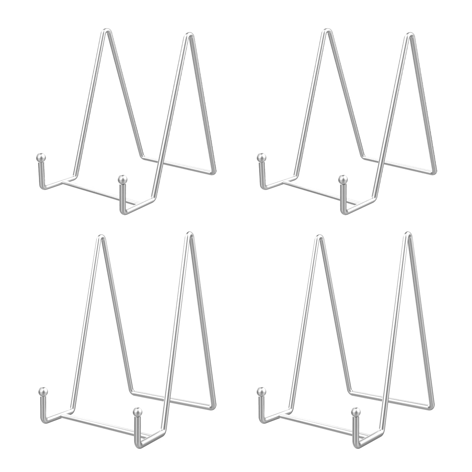 4 Pack Plate Stands for Display, Sliver Iron Easel Plate Holder Display Stands Metal Frame Holder Stands for Picture Frames,Book,Decorative Plates,iPad and Art