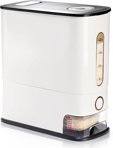ZEAYEA Large Rice Holder Dispenser, 25 Lbs Grain Storage Container with Lid and Measuring Cup, Household Cereal Food Dispenser Rice Bucket for Kitchen Pantry Soybean Corn Dry Food Organization