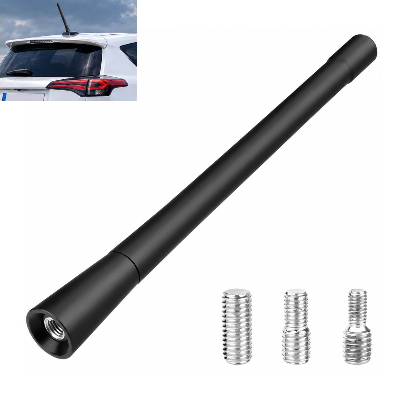 Mini Antenne Auto Kurze Universal, Antenne Dach Auto Ersatz 17,5cm FM/AM/Dab, Empfangsradio Auto Antenne Stig mit Filetage M4 M5 M6 für Alle Fahrzeuge mit Dachadapter