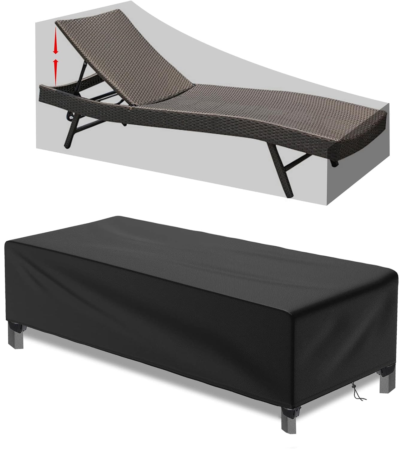 LAMUNI Ligstoelhoes Waterdichte Hoes voor Ligstoelen, 420D Oxford Ligstoelafdekking Zonnebankhoes Tuinstoelhoezen, Winddicht Beschermhoes voor Zonnebed, Dekstoel, Tuinligstoel, 218x77x55cm