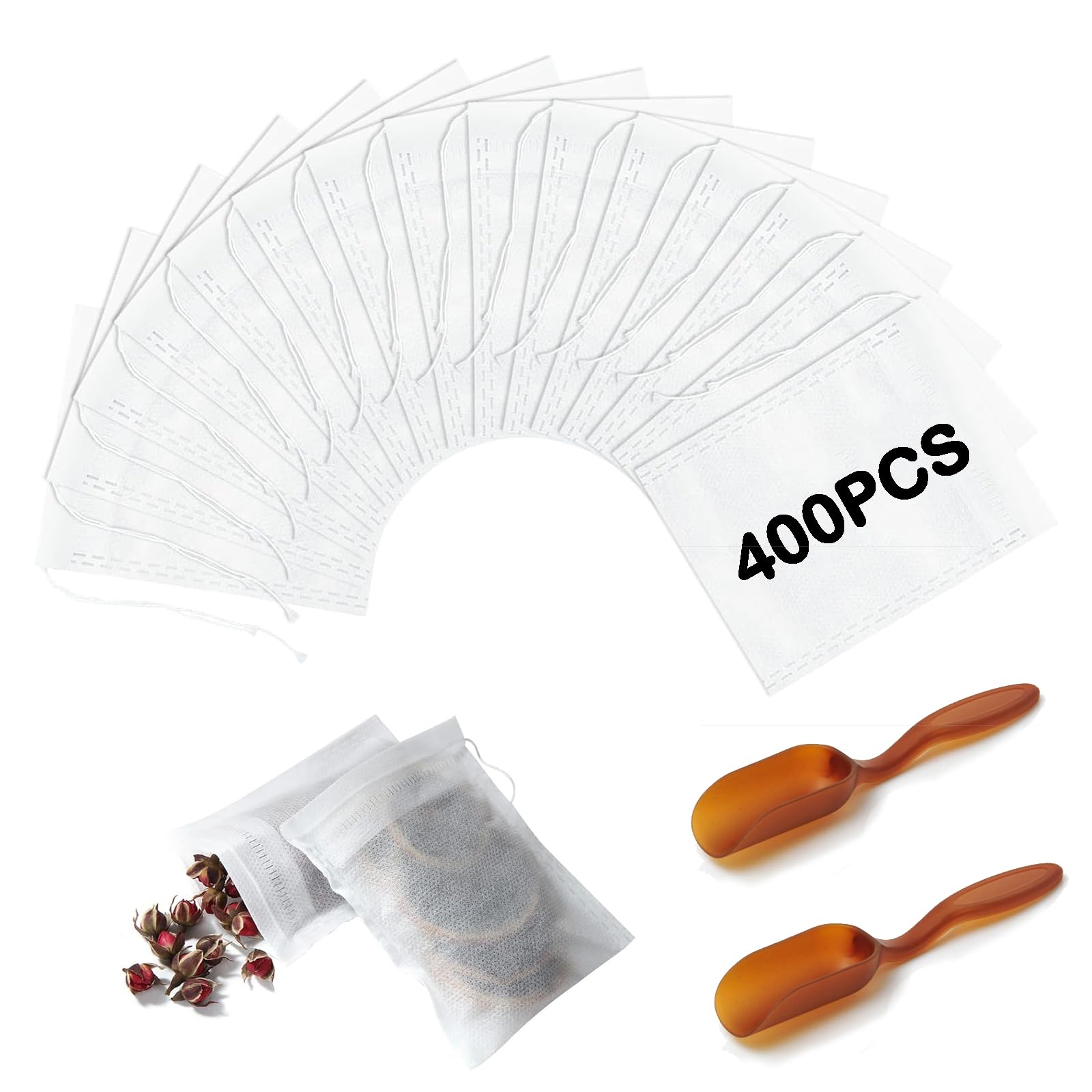 400PCS Tea Bags Empty, Empty Tea Bags with 2 Tea Shovels, Tea Filter Bags, Empty Tea Bags for Loose Tea,Disposable Tea Bags, Plastic Tea Shovel for Loose Tea and Coffee