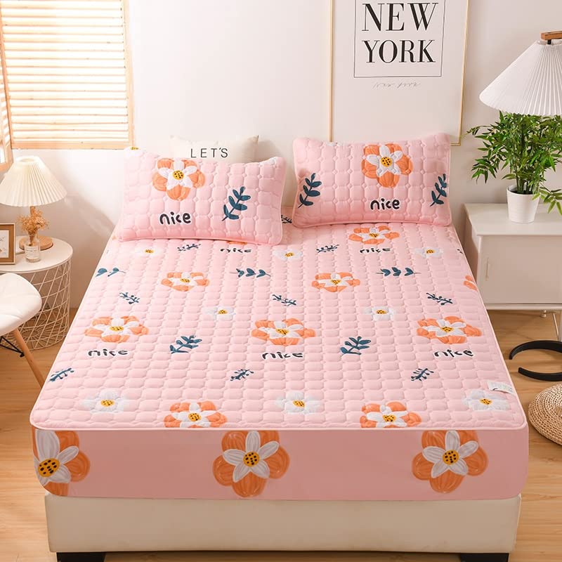 YHWW Mattress cover,Winter Elastic Thcik Double Fitted Sheet Quilted Bedspread on The Bed Mattress Pad Cover 150 160x200 Bed Linen Couple Whtie Gray Only2xPillowcases XFH