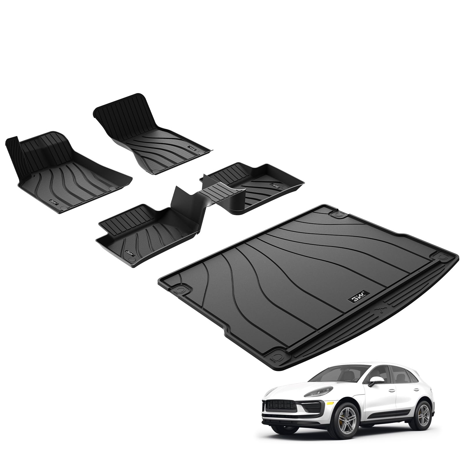 3W Fußmatten & Kofferraumwanne für Porsche MACAN 2014-2026 | TPE Thorex™ Allwetter | 3D Maßgeschneiderte Passform | Hundefreundlich Auto Zubehör | Wasserdicht & Kratzfest | Antirutsch
