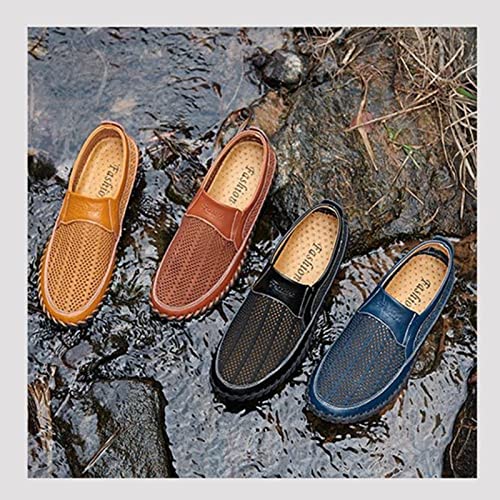 Men's Breathable Hollow Handmade Loafers,Leather Breathable Mesh Fashion Slip-On Boat Shoes,Business Formal Casual Loafers.2