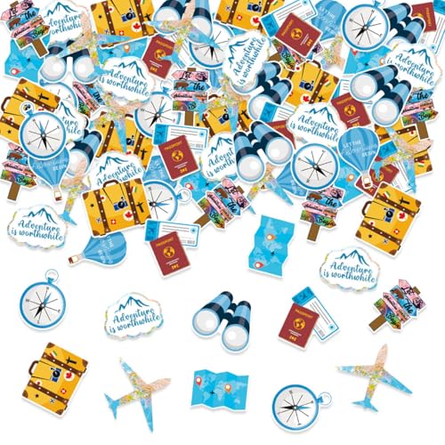 Confettis Thème Voyage – 100 pcs, Décor Table Aventure, “Bon Voyage” Avion Tour du Monde, Supplies Fête Anniversaire ou Retraite