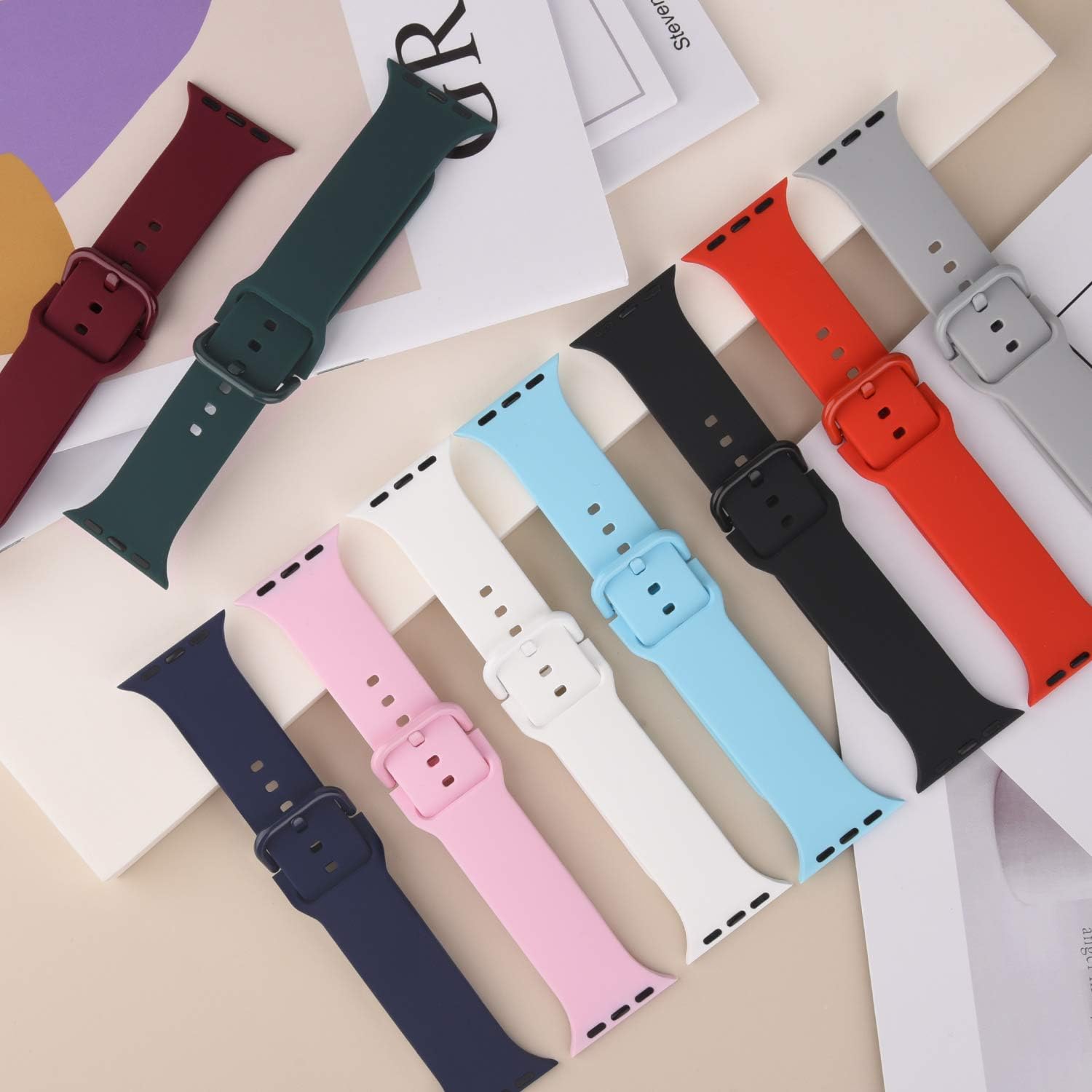 [8 PACK] Bands Compatible with Apple Watch Bands 41mm 40mm 38mm for Women Men, Replacement Strap with Classic Buckle for iWatch Series SE 7 6 5 4 3 2 1 Image