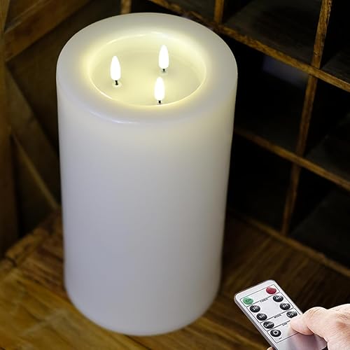 Velas grandes sin llama XL para exteriores de 6.45 x 11 pulgadas con control remoto. Funciona con pilas LED impermeables y resistentes a la lluvia,