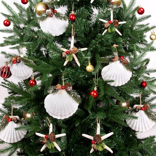 Seashell Starfish Ornaments for Christmas Tree 12PCS Handmade Nat...
