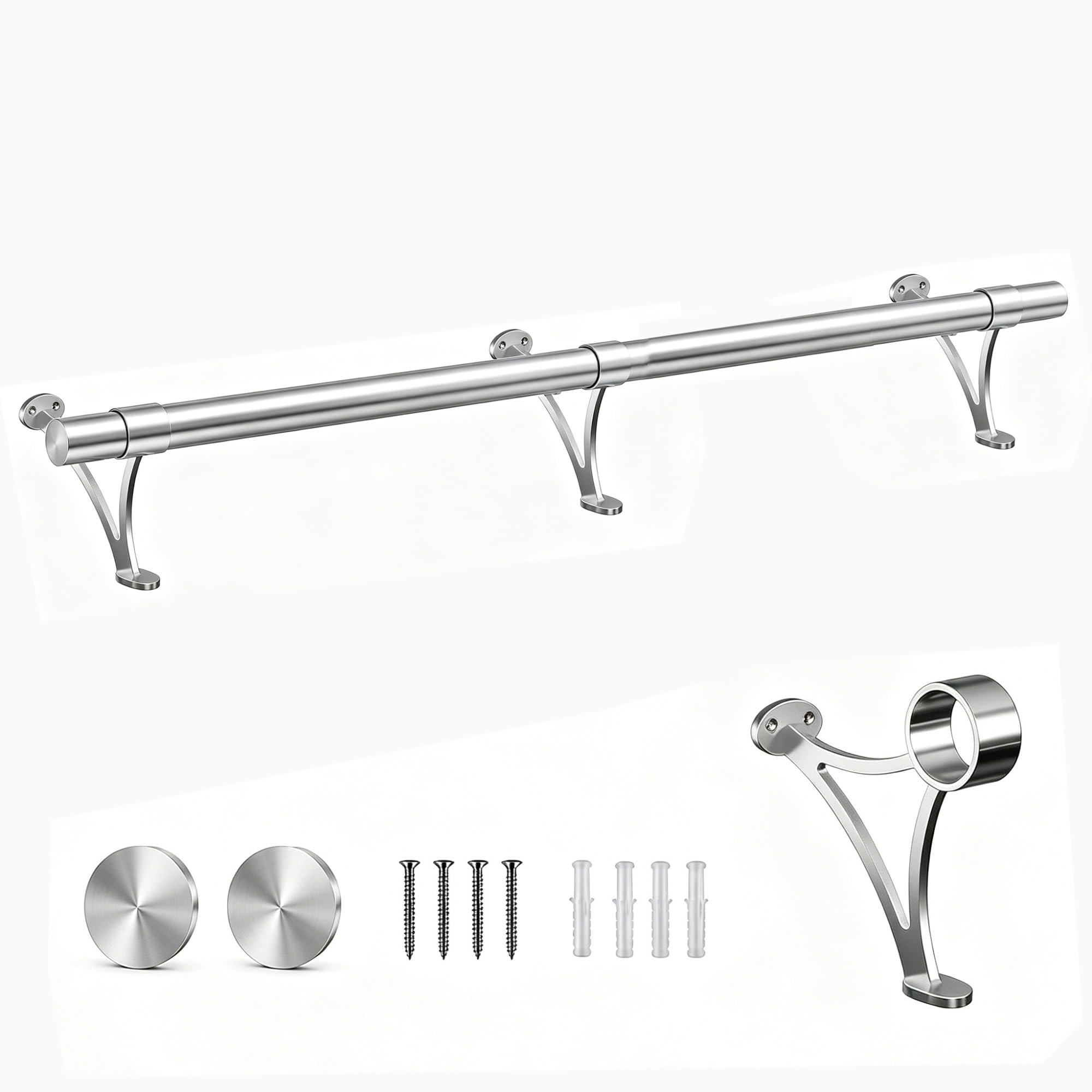 Repose-pieds de bar en inox de 244 cm avec kit complet sous comptoir