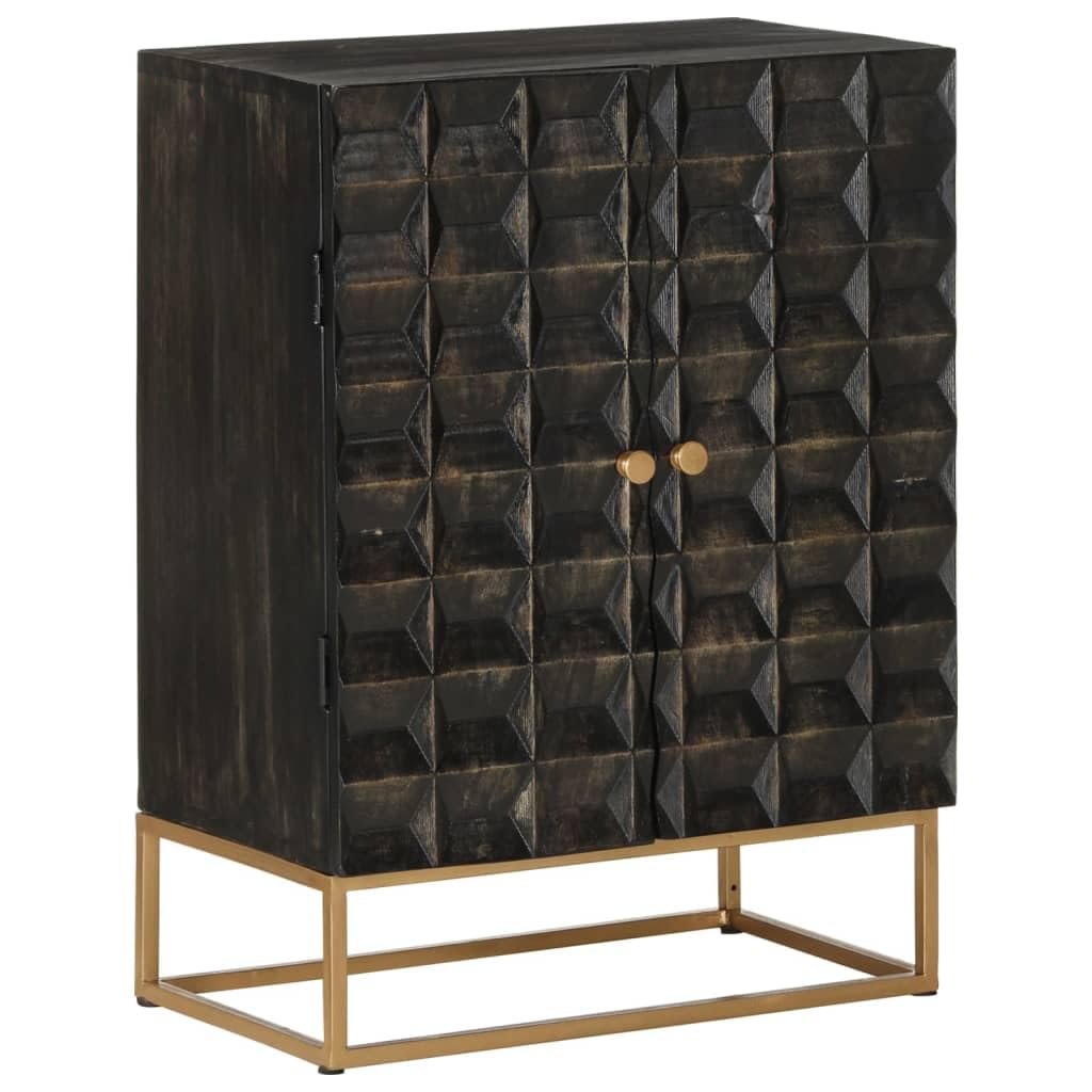 ShGaxin Kredens czarny, 55 x 34 x 75 cm, lite drewno mango i żelazo, komoda do sypialni, komody i kredensy, szafka do salonu, komody do korytarza, meble pokojowe - 351679