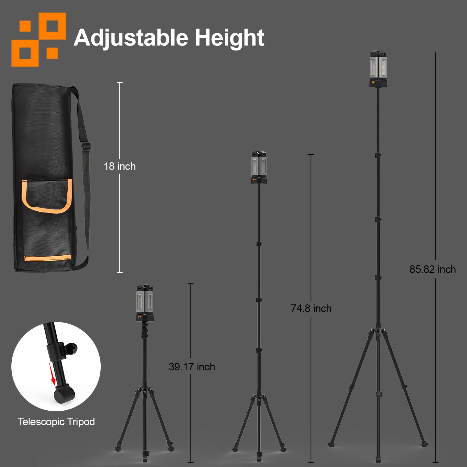 Faretto a Batteria Ricaricabile in Alluminio da 13200 mAh, con Supporto Pieghevole e Borsa per il Trasporto, Faro da Cantiere 8000 Lumen Dimmerabile