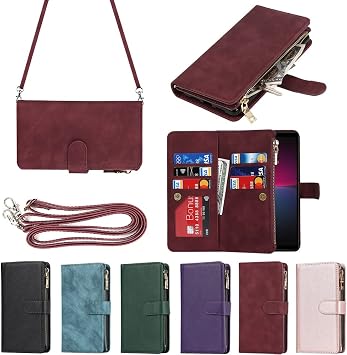 Eastwave Xperia 10 IV Case Sony Xperia 10 IV SO-52C SOG07 Rope Case Folio Wallet Type IC Card Coin Pocket with Strap Card Storage Coin Pocket Zipper Pocket PU Leather 6 Colors Red