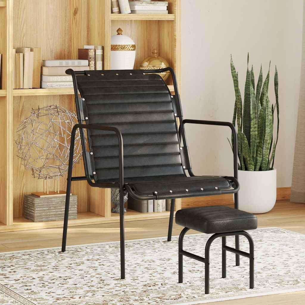 Sillón de relax con reposapiés de piel auténtica, color negro, sillón loungesessel salón, sillón orejero con taburete, sillón tapizado con función de relax, sillón de lectura, sillón moderno