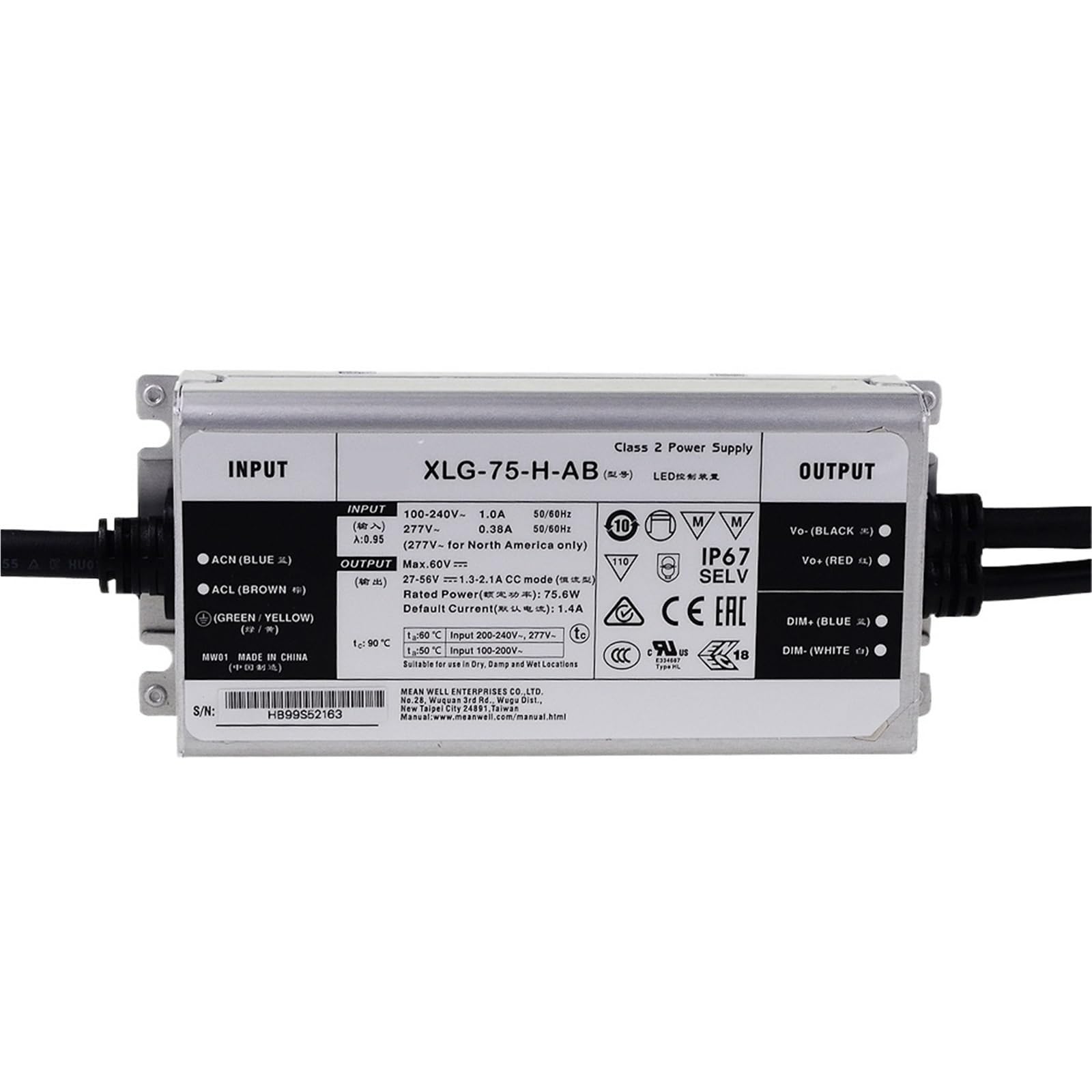 FCARUMIQP XLG-75-H-AB 75W 27-56V 1400mA Constant Power Mode Io Adjustable LED Driver Dimming Supply Dimmable